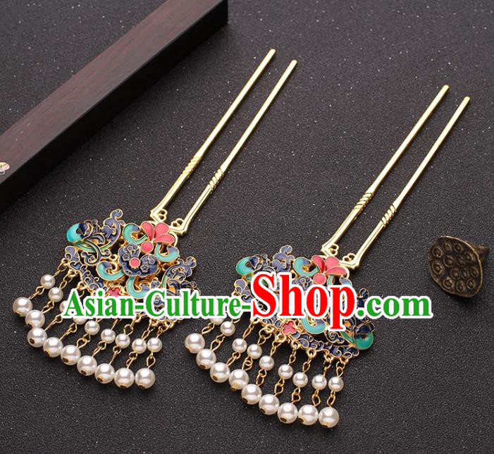 Traditional China Ancient Court Woman Hair Accessories Qing Dynasty Cloisonne Hairpins