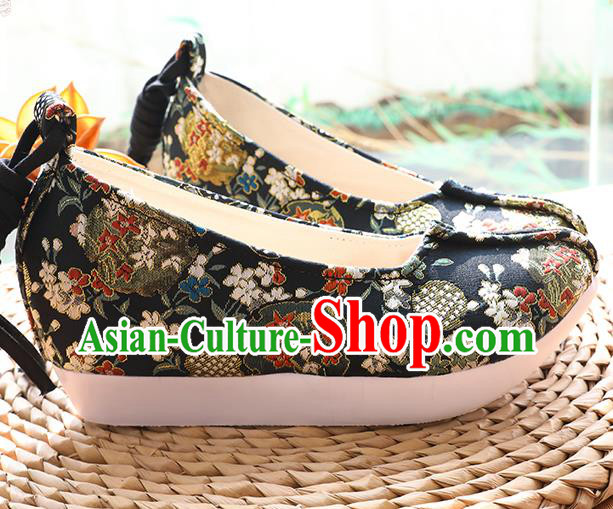Chinese Classical Shoes Traditional Ming Dynasty Princess Shoes Hanfu Black Brocade Shoes