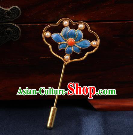 China Traditional Court Blueing Lotus Brooch Ancient Princess Pearls Jewelry Accessories