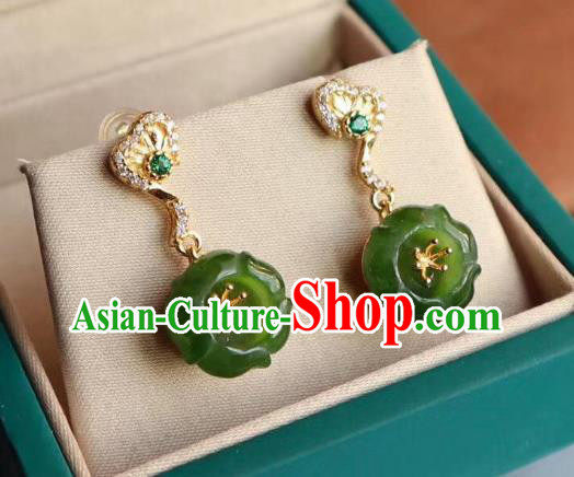 China Traditional Cheongsam Crystal Ear Accessories National Qing Dynasty Court Jade Plum Earrings