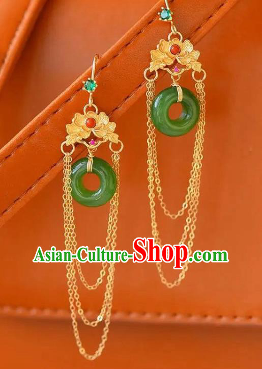 China National Golden Peony Tassel Earrings Traditional Cheongsam Jade Ear Jewelry Accessories