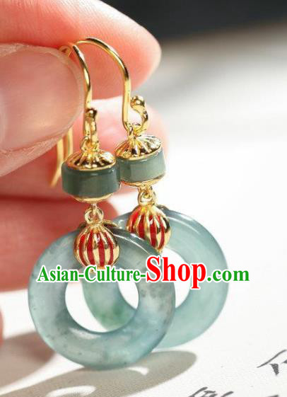 China Traditional Jade Peace Buckle Ear Jewelry Accessories National Cheongsam Red Lantern Earrings