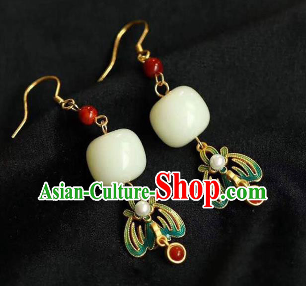 China Traditional Court Jade Ear Jewelry Accessories National Cheongsam Enamel Phoenix Earrings