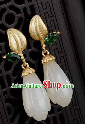 China Traditional Jade Mangnolia Ear Jewelry Accessories National Cheongsam Green Crystal Earrings