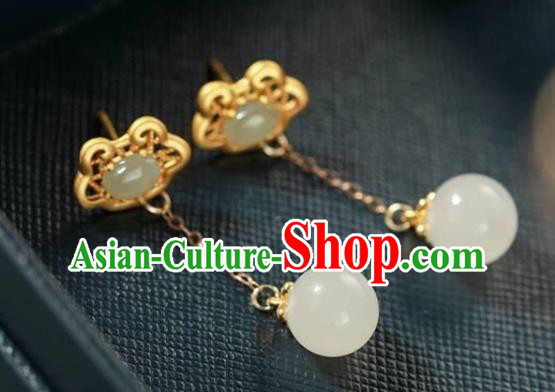 China Traditional Golden Cloud Ear Jewelry Accessories National Cheongsam Jade Tassel Earrings