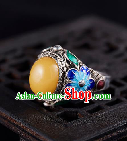 Chinese National Wedding Beeswax Ring Handmade Jewelry Accessories Classical Qing Dynasty Blueing Silver Circlet