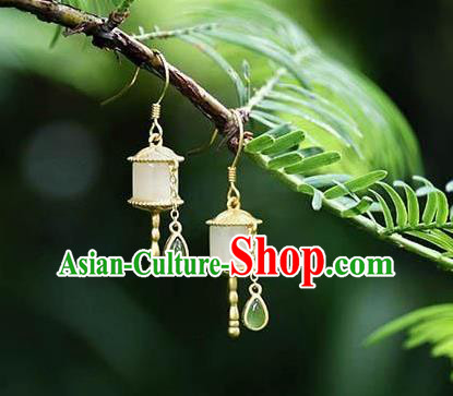 China Traditional Jade Ear Jewelry Accessories National Cheongsam Golden Prayer Wheel Earrings