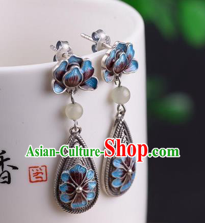 China Traditional Cloisonne Peony Ear Jewelry Accessories National Cheongsam Silver Earrings