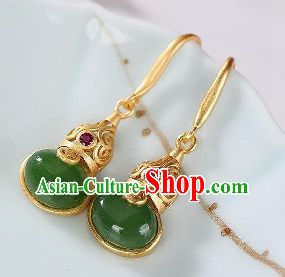 China Traditional Golden Gourd Ear Jewelry Accessories National Cheongsam Jade Earrings