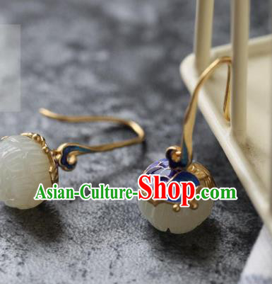 China Traditional Cloisonne Carp Ear Jewelry Accessories National Cheongsam Jade Lotus Earrings