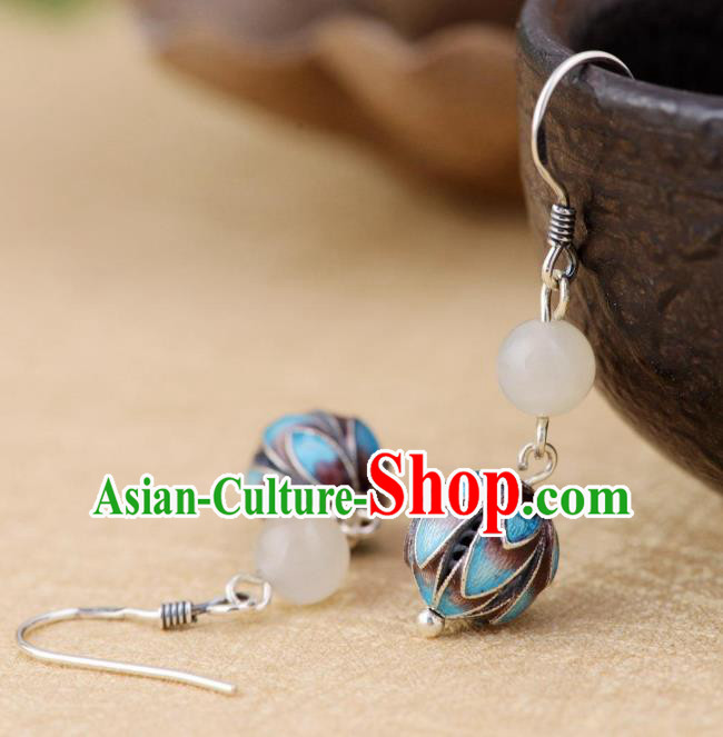 China Traditional Cloisonne Lotus Ear Jewelry Accessories National Cheongsam Silver Earrings