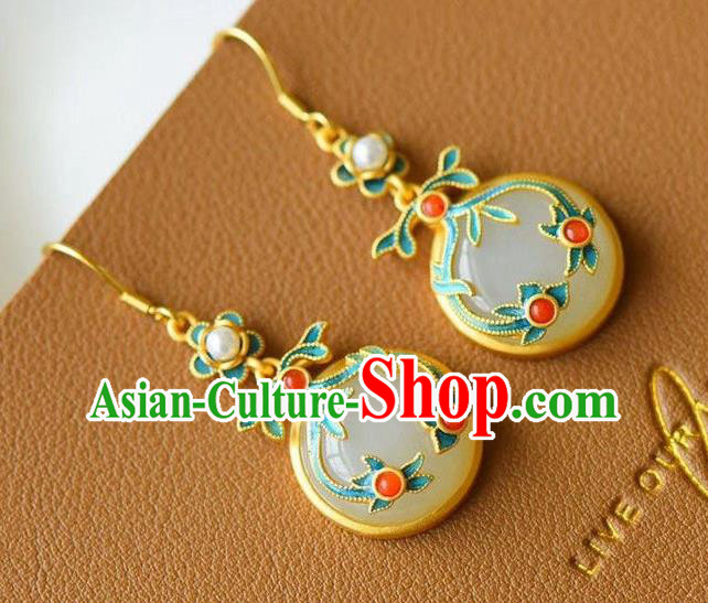 China Traditional White Jade Ear Jewelry Accessories National Cheongsam Blueing Cloud Earrings