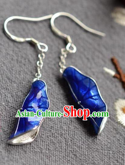 China Traditional Silver Ear Jewelry Accessories National Cheongsam Cloisonne Lotus Leaf Earrings