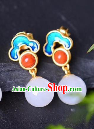 China Traditional Agate Ear Jewelry Accessories Classical Cheongsam Blueing Cloud Earrings