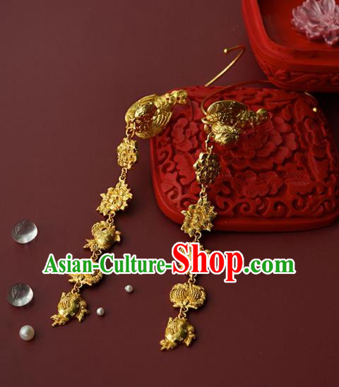 China Traditional Ming Dynasty Court Ear Jewelry Accessories Ancient Empress Golden Phoenix Earrings