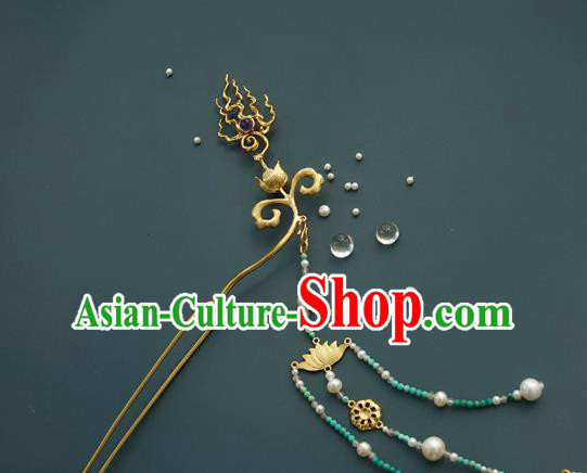 China Tang Dynasty Princess Hair Stick Traditional Beads Tassel Hairpin Handmade Hair Accessories