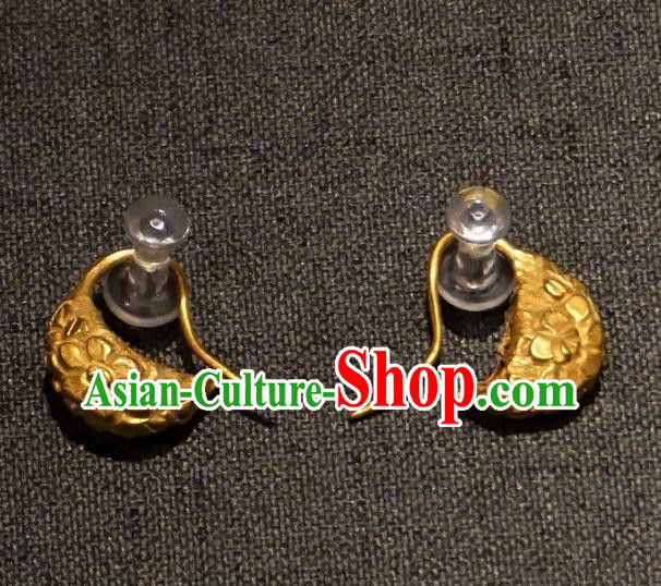 China Traditional Song Dynasty Empress Ear Jewelry Accessories Handmade Ancient Court Golden Earrings