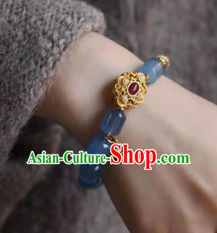 China Handmade Aquamarine Beads Bracelet Traditional Jewelry Accessories National Garnet Bangle