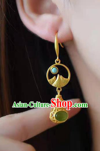 Handmade China Golden Gourd Ear National Jewelry Accessories Traditional Cheongsam Jade Earrings