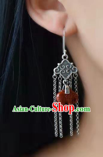 Handmade China Agate Elephant Ear Jewelry Accessories Traditional National Cheongsam Silver Tassel Earrings