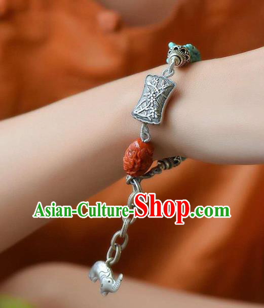 China Handmade Agate Tassel Bracelet Traditional Jewelry Accessories National Silver Carving Bangle