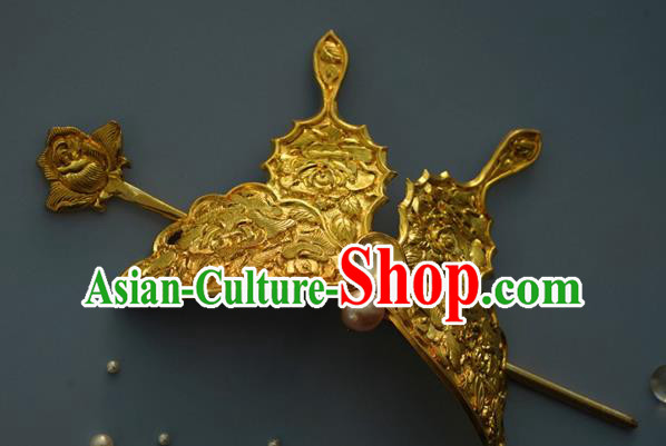 China Traditional Golden Butterfly Hair Crown Handmade Hair Accessories Tang Dynasty Princess Hairpin