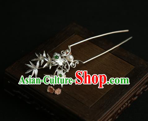 China Traditional Silver Bamboo Hair Stick Handmade Hair Accessories Jin Dynasty Pearl Hairpin