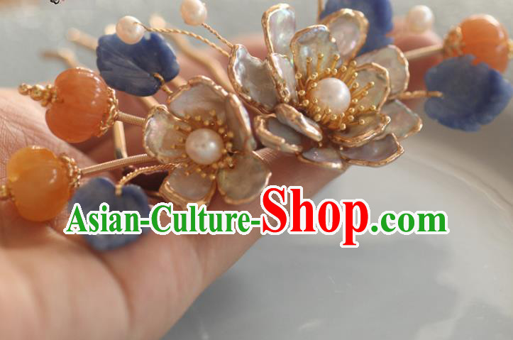 China Song Dynasty Hairpin Handmade Ceregat Hair Accessories Traditional Ancient Princess Shell Plum Hair Stick