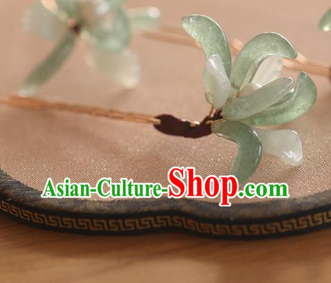 China Handmade Hair Accessories Traditional Song Dynasty Green Orchids Hairpin Ancient Princess Pearls Hair Stick
