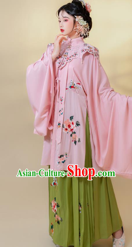 China Traditional Ming Dynasty Noble Woman Historical Clothing Ancient Young Mistress Pink Hanfu Dresses