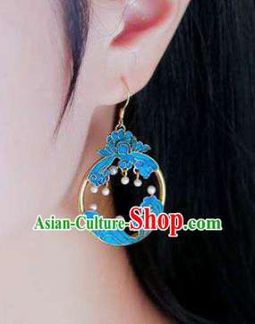 Handmade China Blueing Lotus Ear Jewelry Accessories Traditional Cheongsam Pearls Earrings