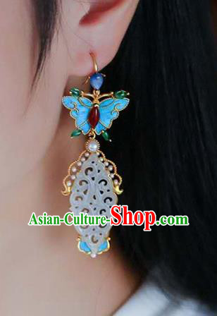 Handmade China Traditional Jewelry Cheongsam Agate Butterfly Earrings Jade Eardrop Accessories