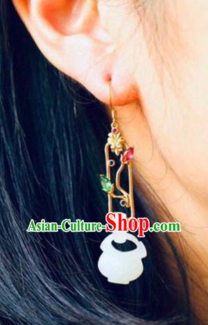 Handmade China Jade Vase Eardrop Accessories Traditional Jade Jewelry National Cheongsam Crystal Lotus Earrings