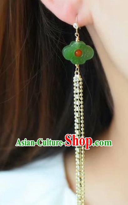 Handmade China Crystal Long Tassel Eardrop Accessories Traditional Jade Jewelry National Cheongsam Jade Cloud Earrings