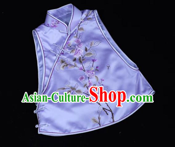 Chinese Traditional Upper Outer Garment Purple Silk Waistcoat Embroidered Flowers Vest Costume