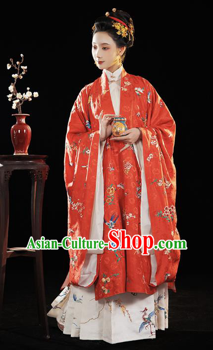 China Ancient Imperial Countess Red Hanfu Costumes Traditional Ming Dynasty Historical Clothing Complete Set