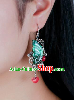 Handmade China Cheongsam Agate Cloud Eardrop National Jade Butterfly Earrings Traditional Wedding Jewelry Accessories