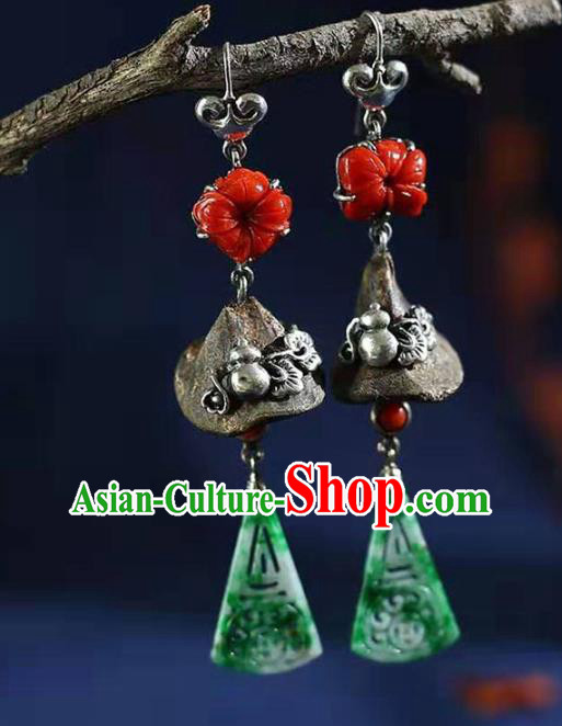 Handmade China Eaglewood Eardrop Jewelry Traditional Cheongsam Jade Accessories National Silver Gourd Earrings