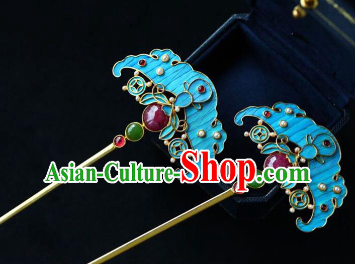 Chinese Handmade Qing Dynasty Court Accessories Traditional Ancient Empress Ruby Hairpin Jewelry