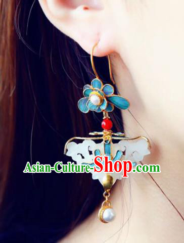 Handmade China Pearls Eardrop Jewelry Traditional Qing Dynasty Accessories National Cheongsam Jade Earrings