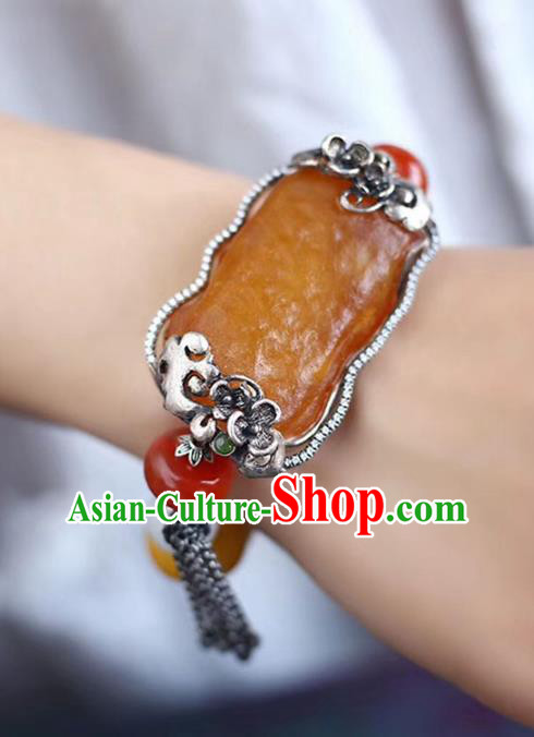 China National Beeswax Bangle Traditional Jewelry Accessories Handmade Retro Silver Bracelet