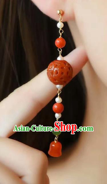 Handmade China National Agate Earrings Traditional Pearls Accessories Cheongsam Eardrop Jewelry