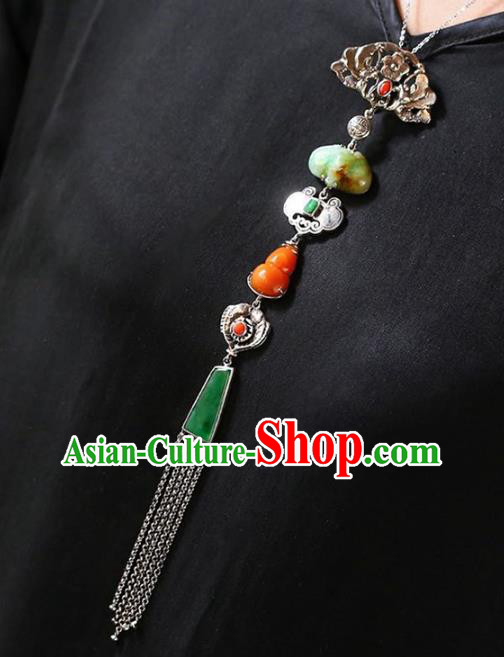 Chinese National Classical Agate Gourd Brooch Accessories Handmade Silver Necklet Tassel Pendant