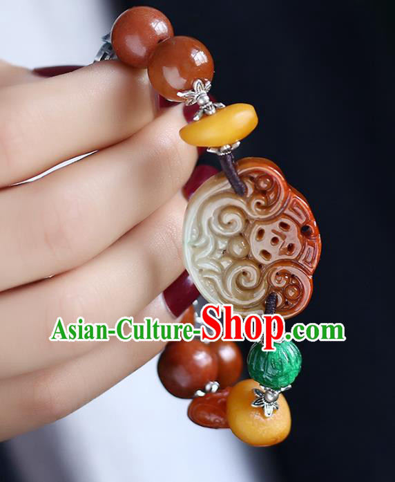 China Handmade Red Jade Bracelet Traditional Beeswax Jewelry Accessories National Jadeite Bangle