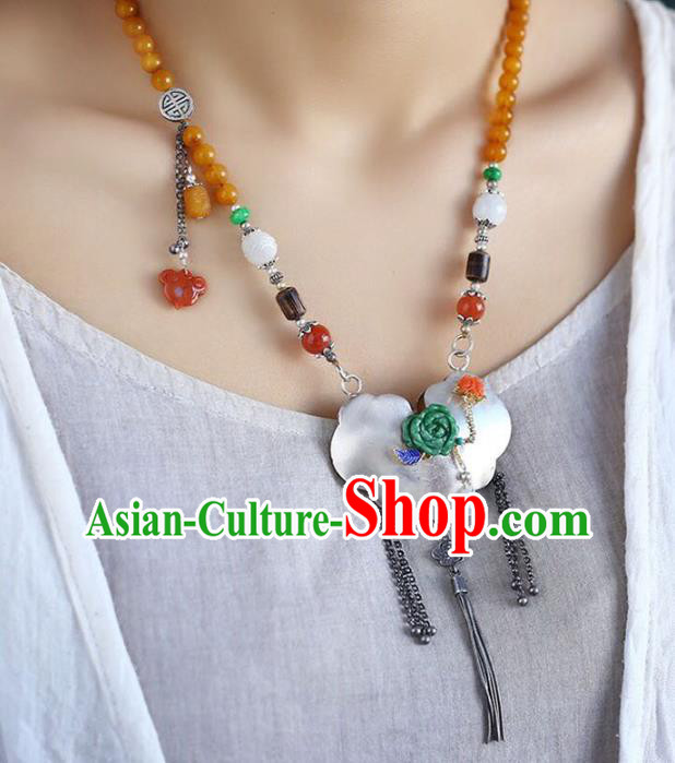 Chinese Handmade Silver Accessories National Ceregat Beads Necklace Classical Longevity Lock Pendant