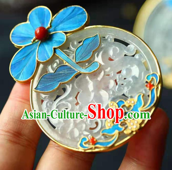 Chinese Classical Jade Longevity Lock Pendant Handmade Blueing Accessories National Necklace