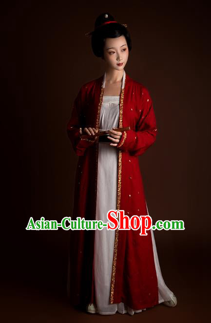 China Ancient Young Beauty Historical Costume Traditional Song Dynasty Court Woman Hanfu Clothing