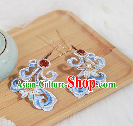 Chinese Traditional Ming Dynasty Hanfu Hair Stick Ancient Court Princess Hair Accessories Ruby Pearls Hairpin
