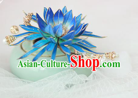 Chinese Traditional Hanfu Hair Accessories Blue Epiphyllum Hairpin Ancient Princess Hair Comb
