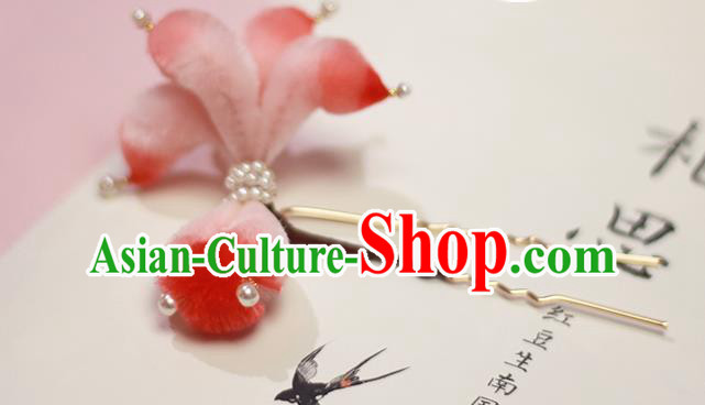 Chinese Traditional Hanfu Velvet Goldfish Hair Stick Ancient Princess Hairpin Pearls Hair Accessories